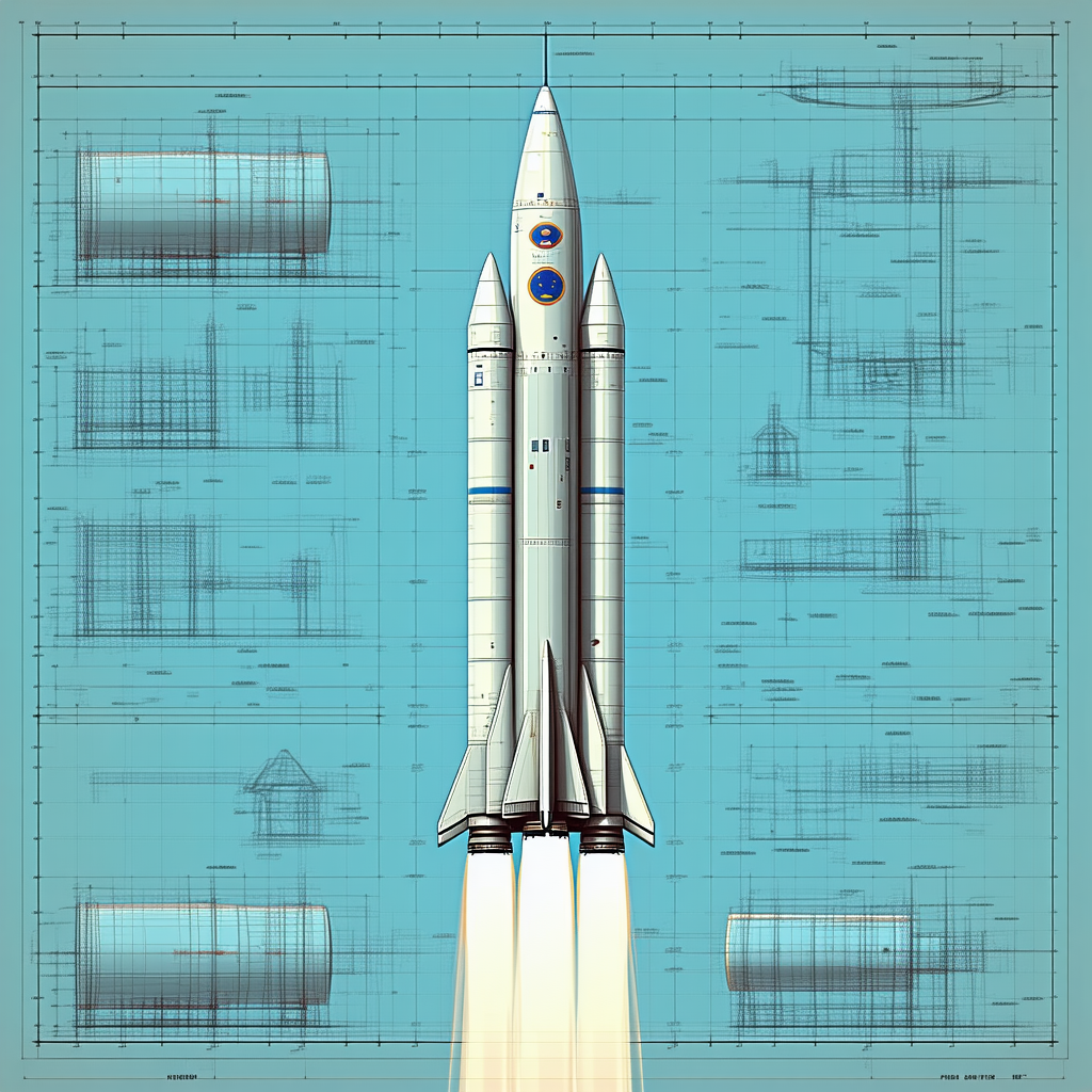 A Space Shuttle Is Shown In A Blue And White Drawing, With The Shuttle Being The Main Focus