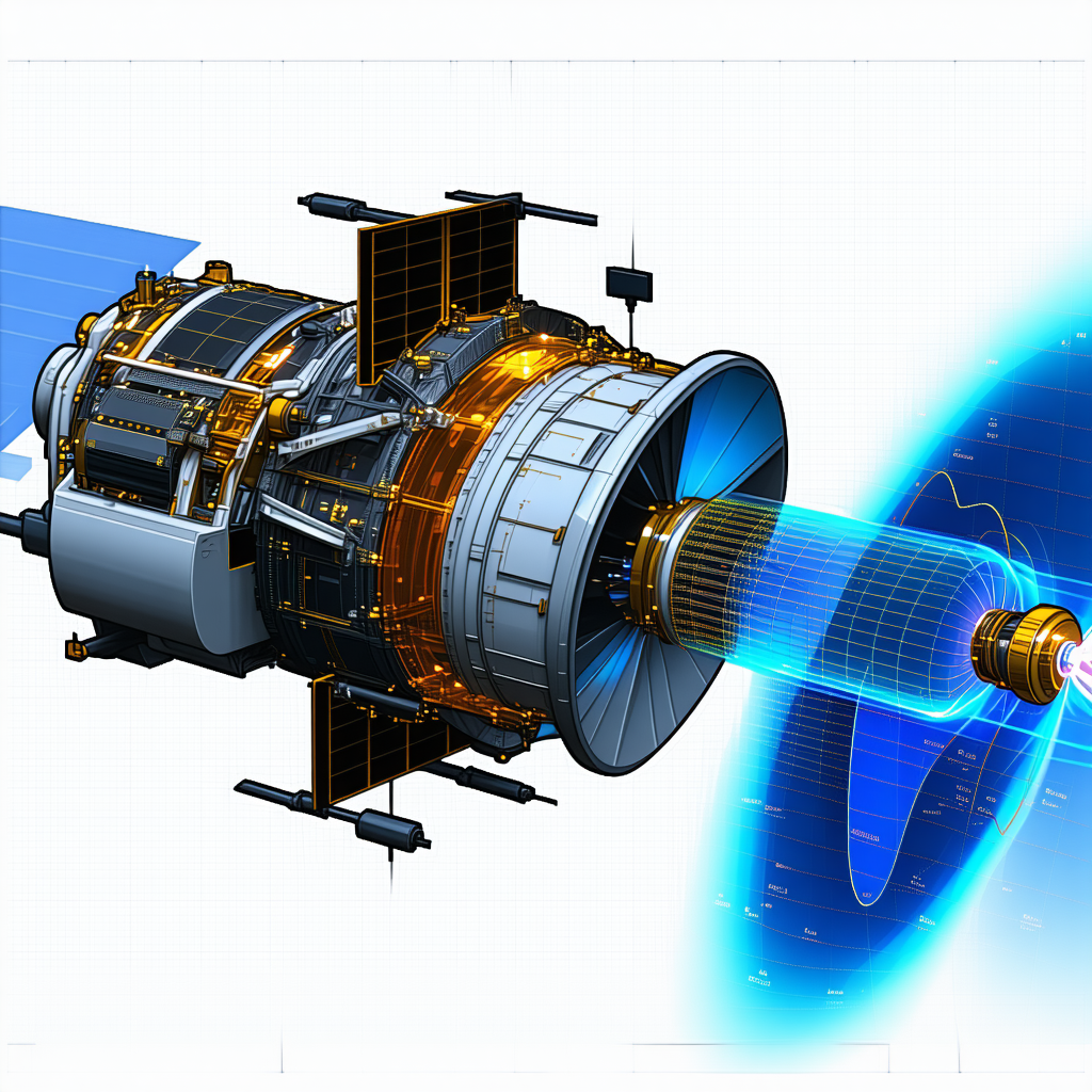 A Spacecraft Is Shown In A Drawing, With A Blue Beam Of Light Coming Out Of It