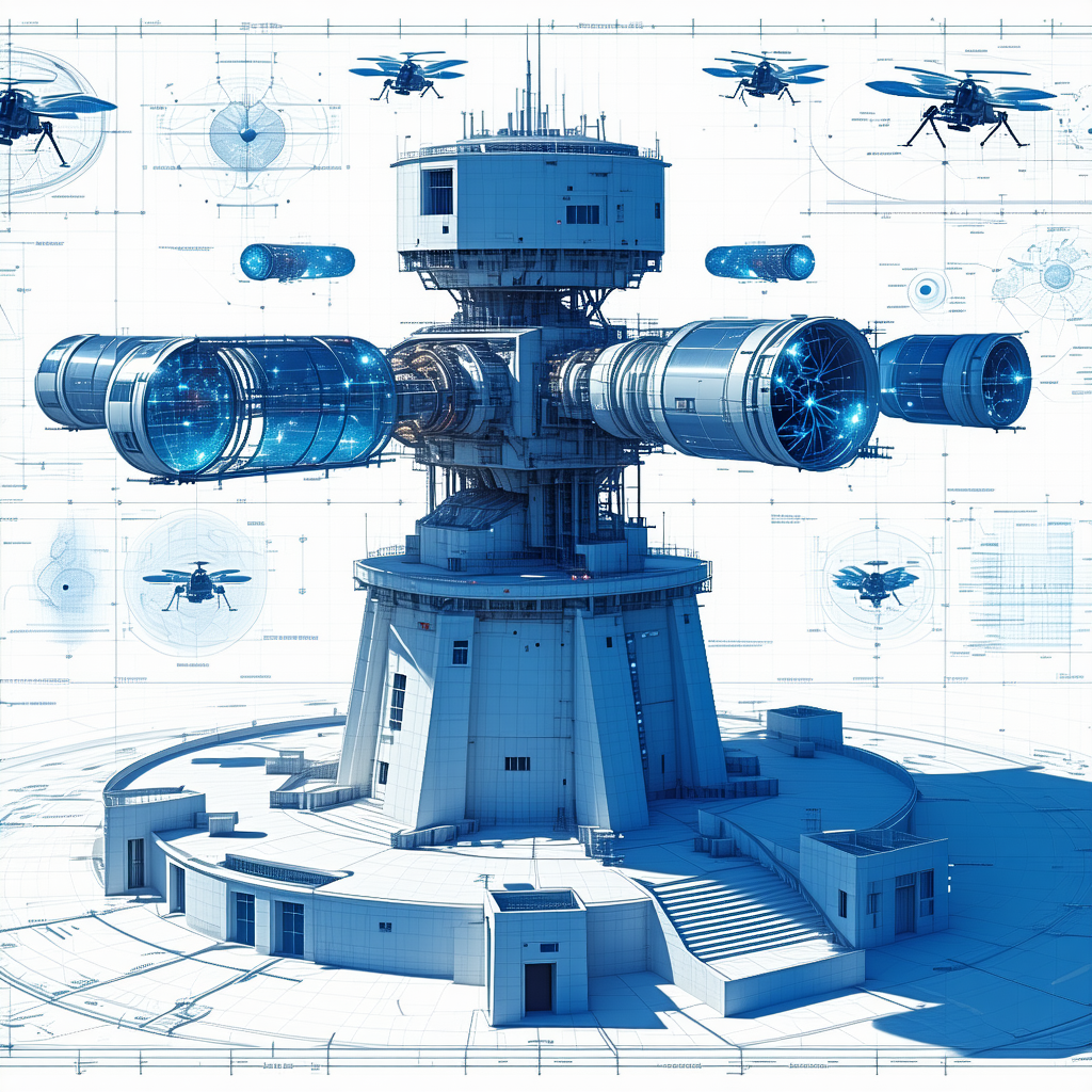 In The Image, There Is A Large, Futuristic Building With A Central Tower
