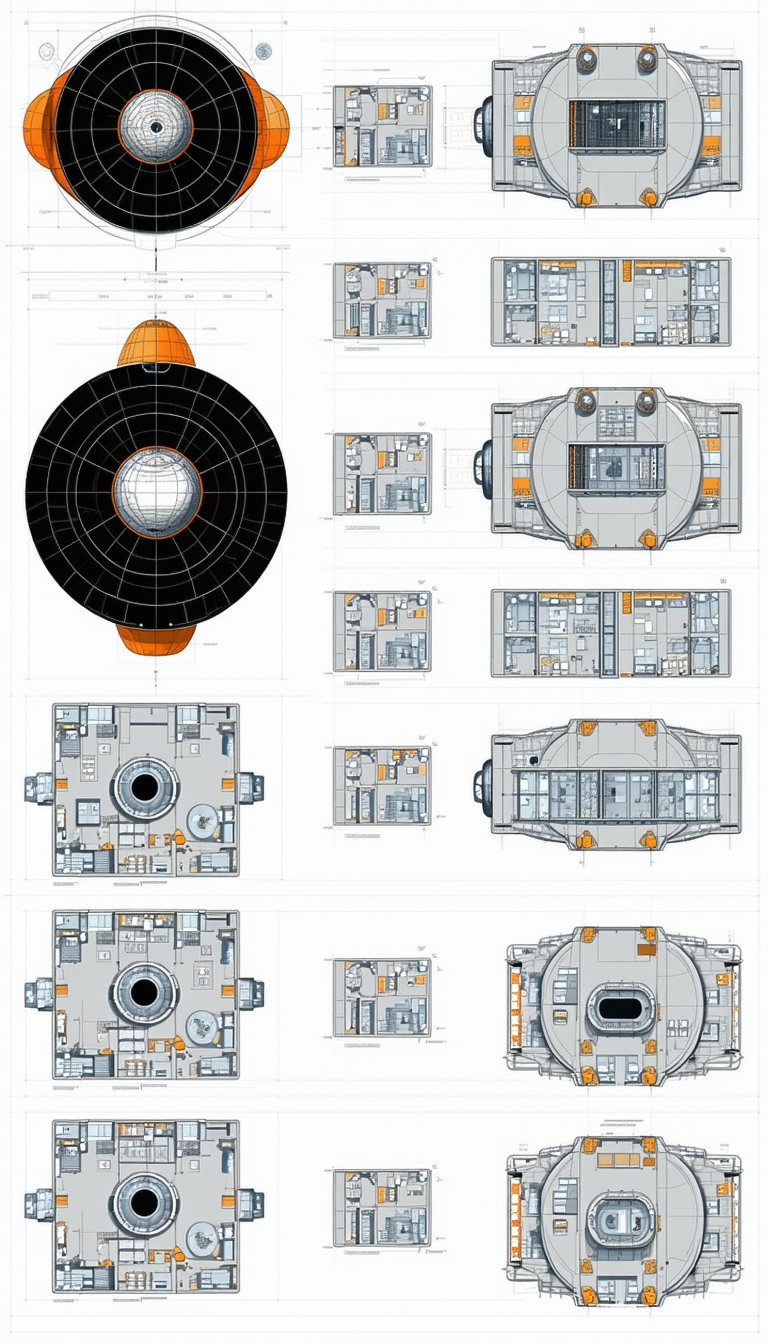 The Image Is A Collection Of Various Diagrams And Drawings Of A Spacecraft