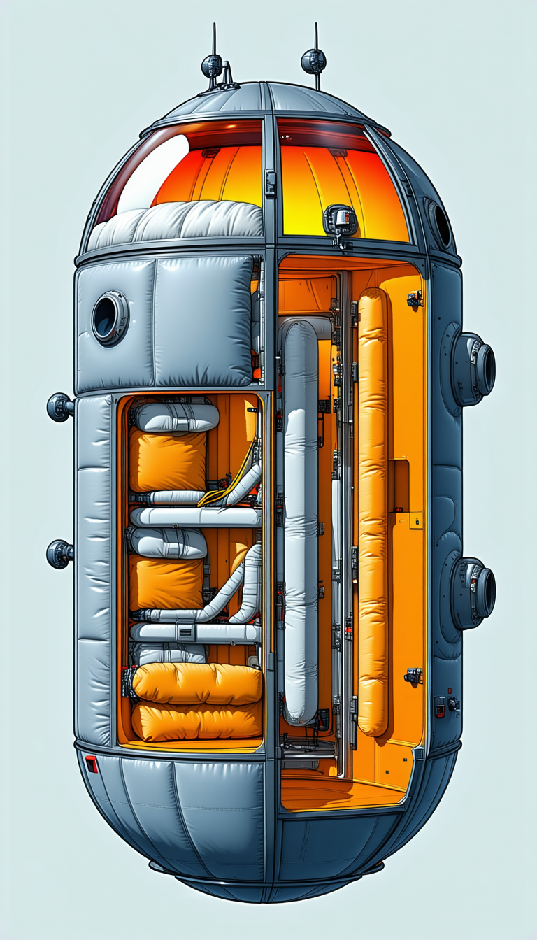 A Large, Orange, And White Spacecraft Is Shown In A Drawing
