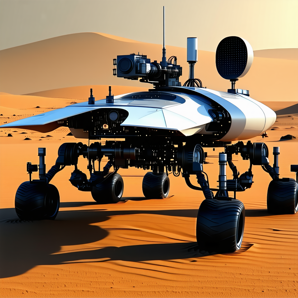 A White Robotic Vehicle, Possibly A Rover, Sitting On A Sandy Surface
