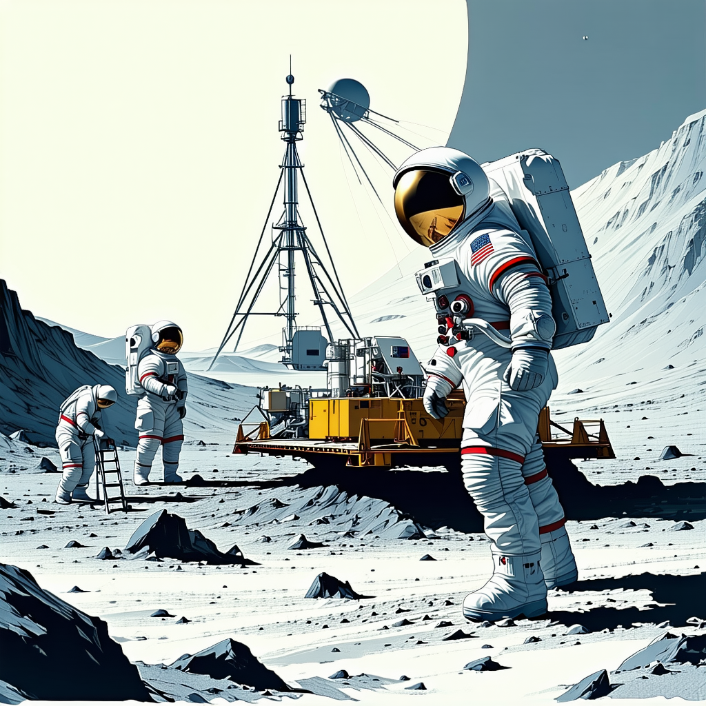 In The Image, There Are Three Astronauts Standing On The Moon's Surface