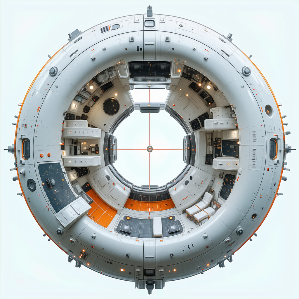 The Image Is A 360-degree View Of A Space Station, Showcasing The Interior Of The Spacecraft