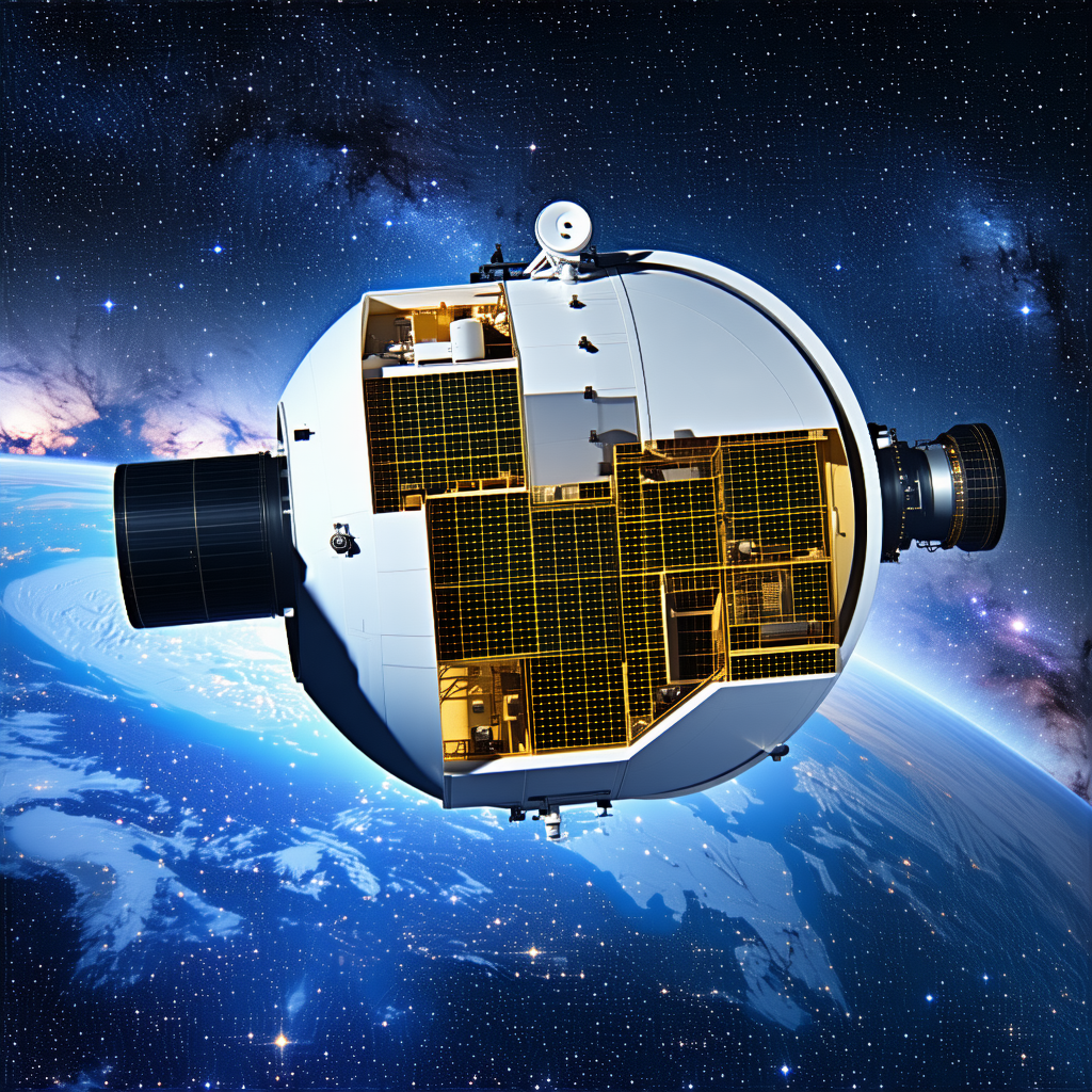 A Spacecraft, Possibly A Satellite Or A Space Station, Flying Through The Vast Expanse Of Space