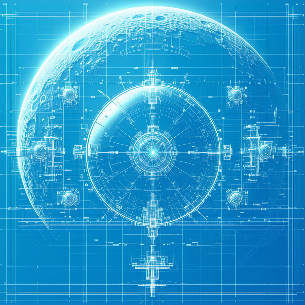 A Blue And White Drawing Of A Space Station Is Displayed