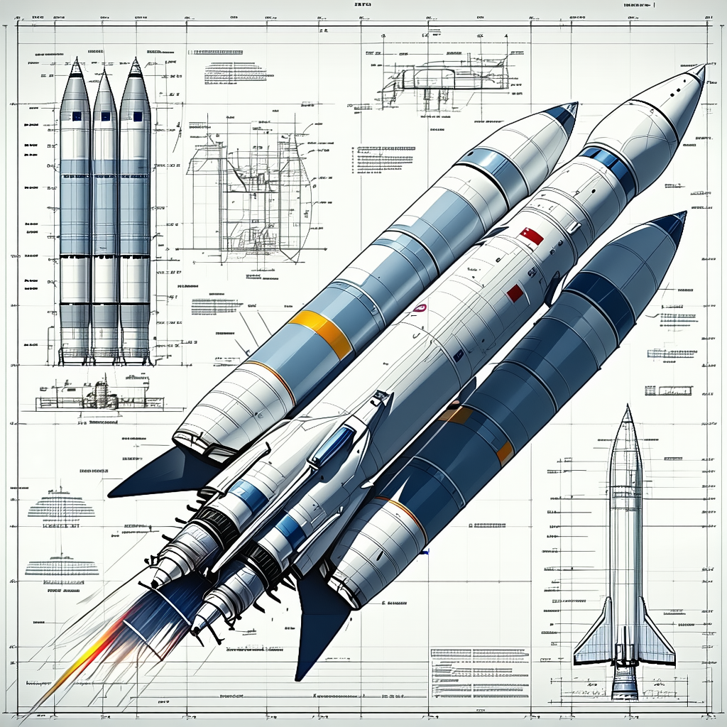 A Drawing Of A Rocket Ship Is Shown In A Blue And White Color Scheme