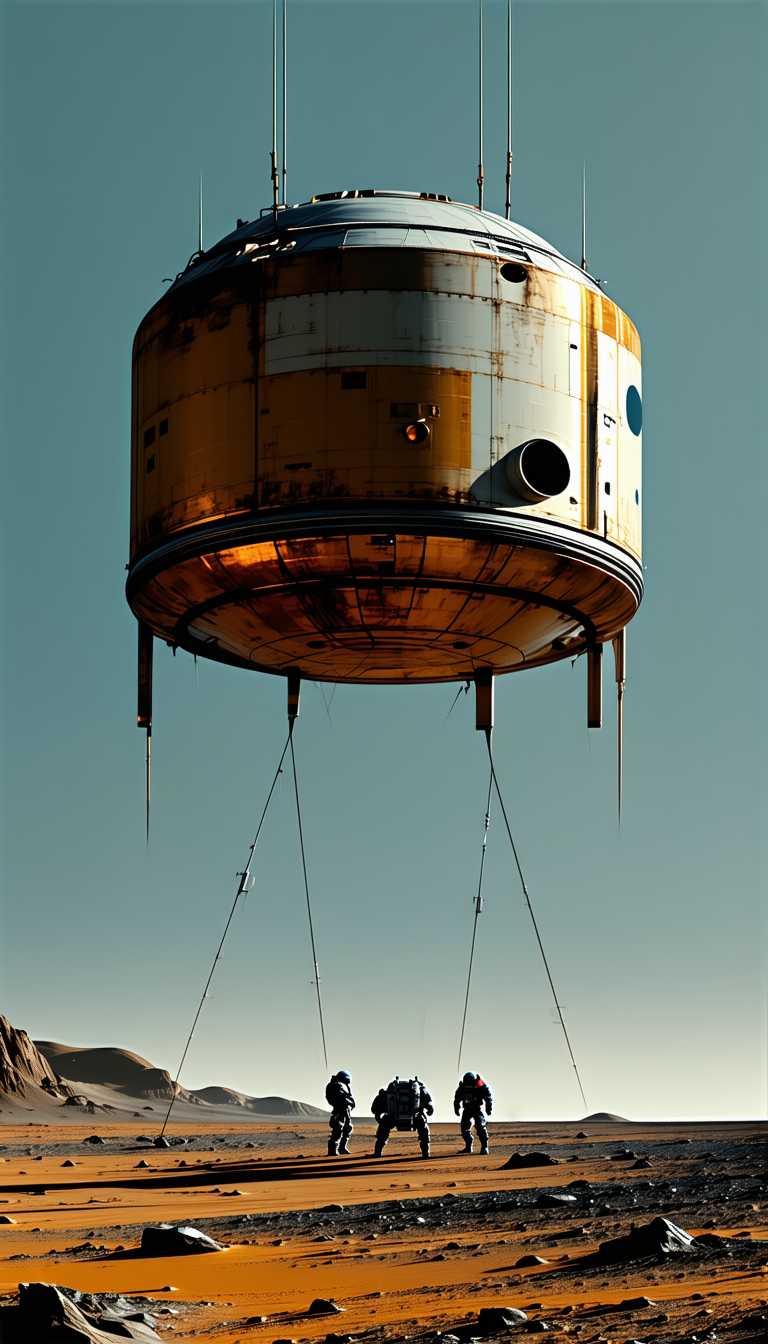 large, old, rusty structure suspended