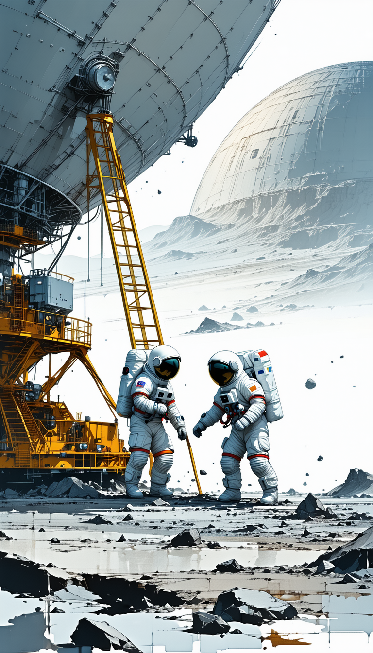 In The Image, There Are Two Astronauts Standing On A Rocky Surface, Possibly On The Moon