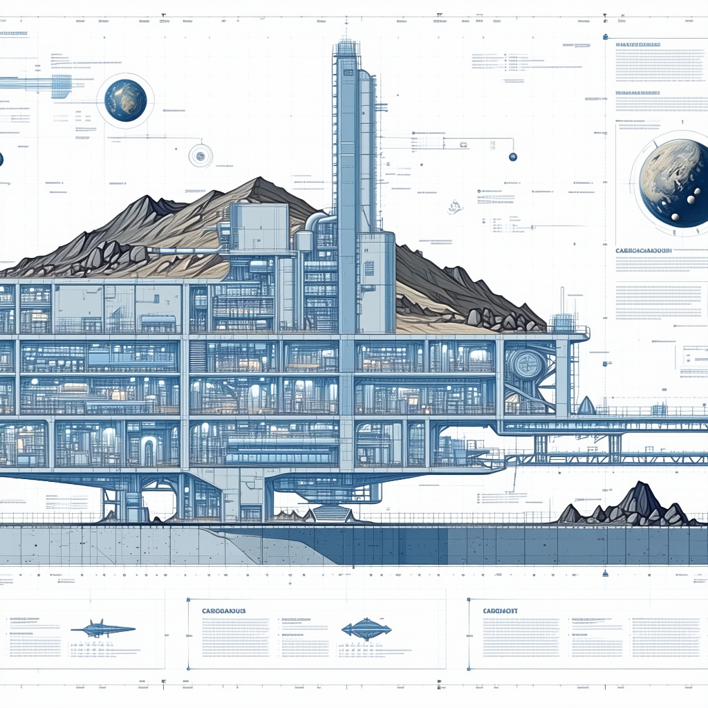 A Large Blue Building Is Shown In A Blueprint Drawing