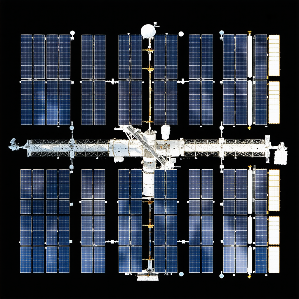 A Large Space Station With A Solar Panel Array On Its Side