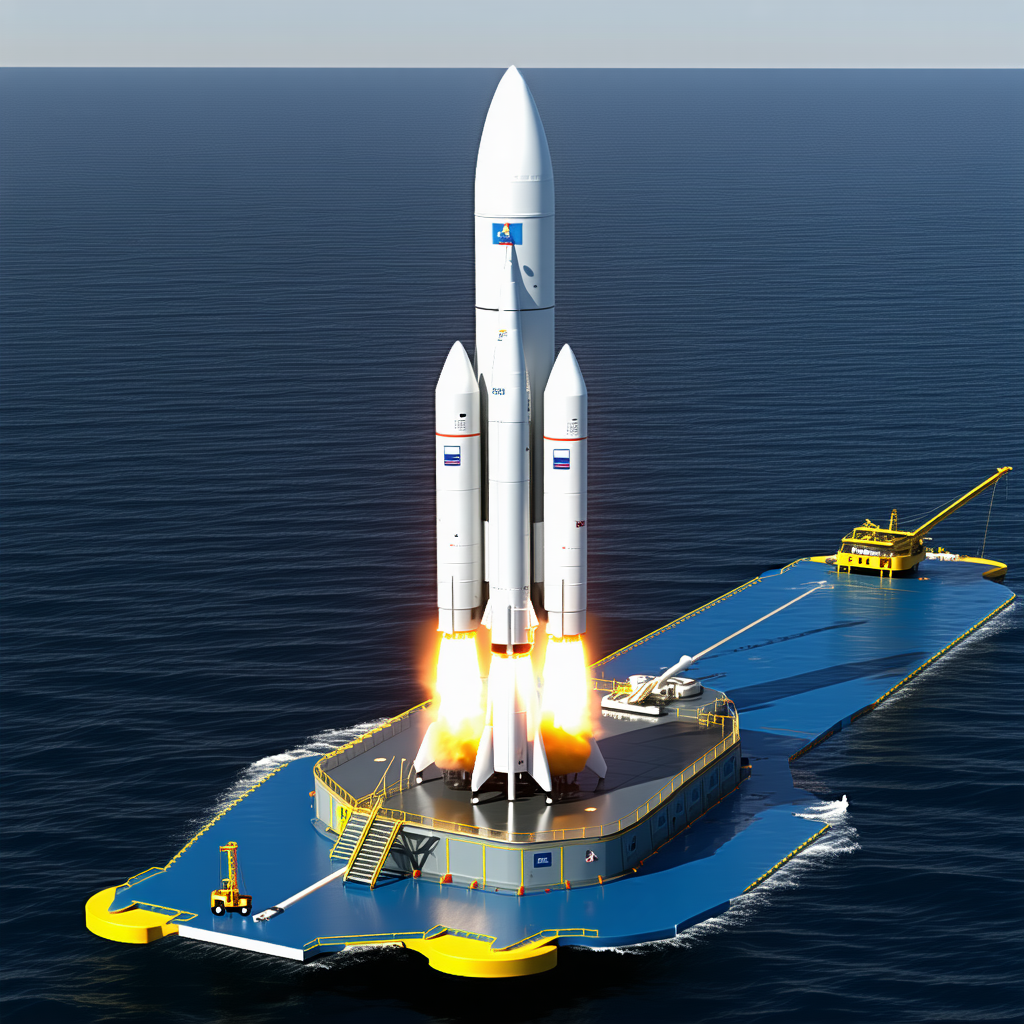 A Rocket Is Being Launched From A Floating Platform In The Ocean