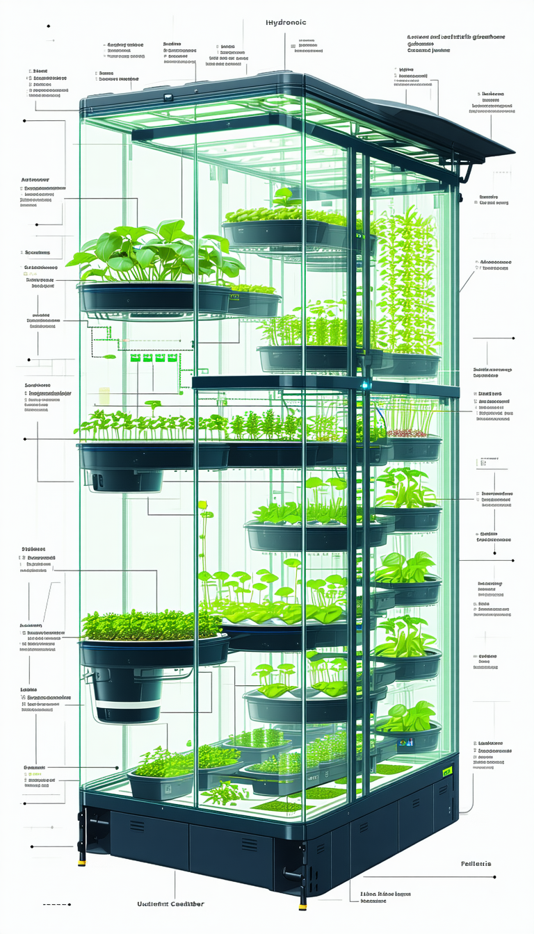 A Large, Multi-tiered Plant Growing System, Filled With Various Plants