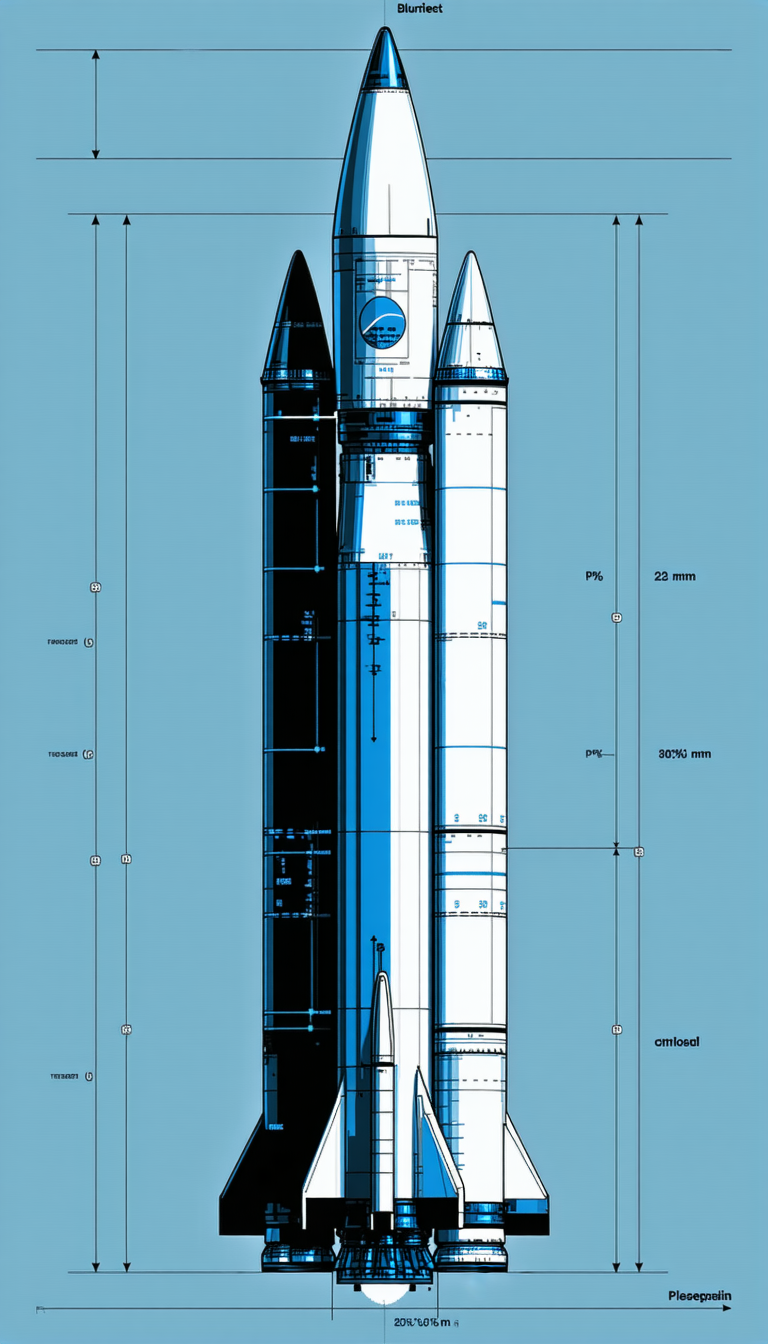 A Rocket Is Shown In A Blue And White Drawing