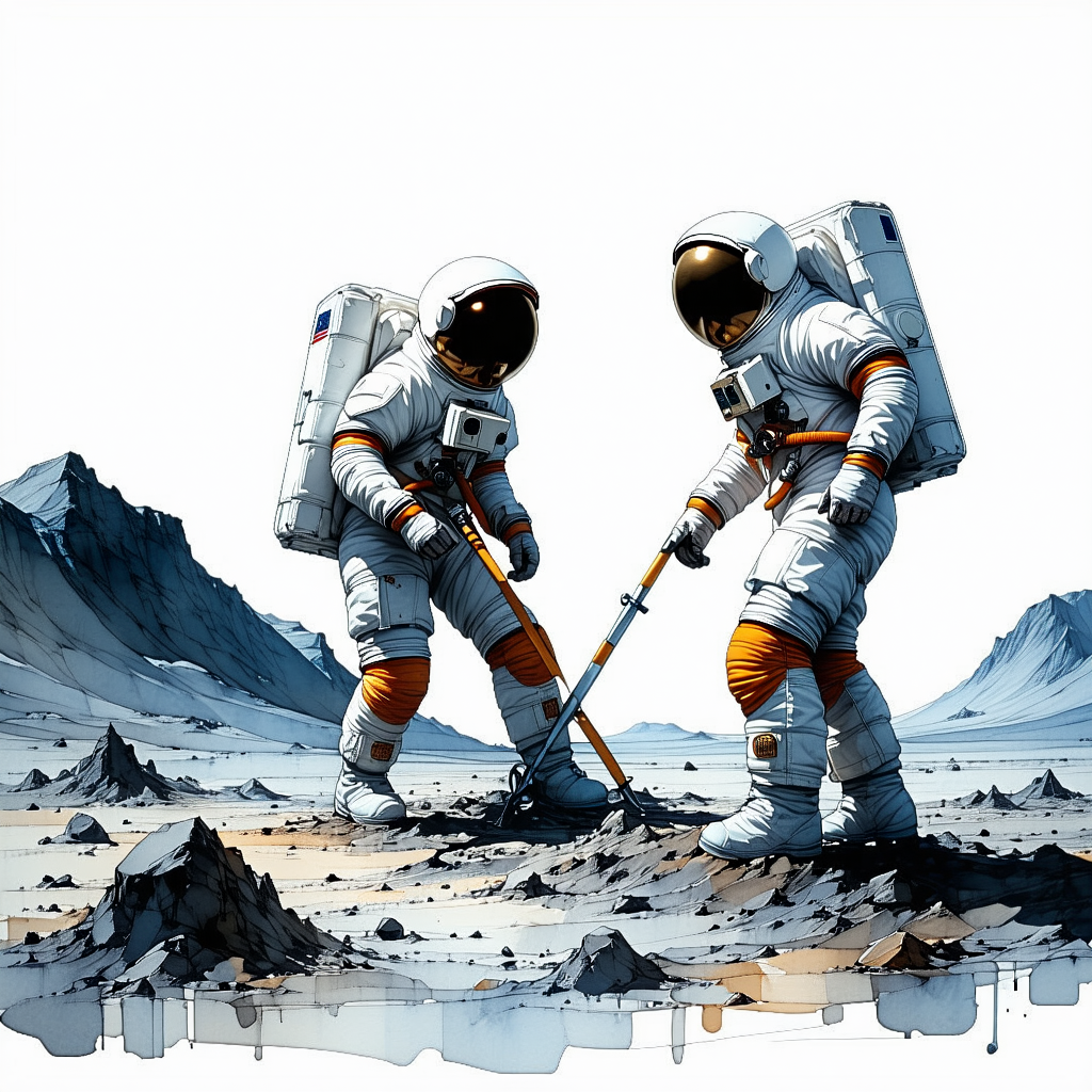In The Image, There Are Two Astronauts Standing On A Rocky