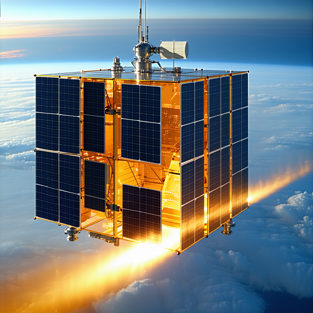 A Small, Round Spacecraft With A Solar Panel On Top, Floating In The Sky