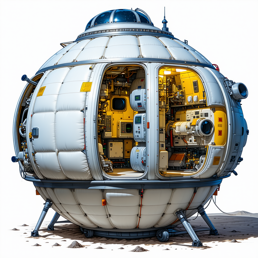 A Large, White, And Round Spacecraft With A Hatch Open
