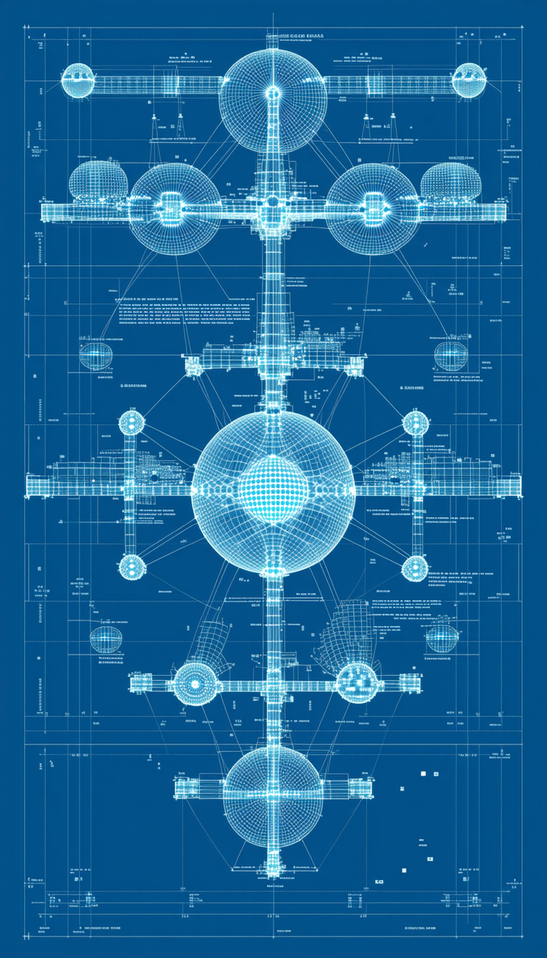 A Blue Drawing Of A Large Structure Is Displayed