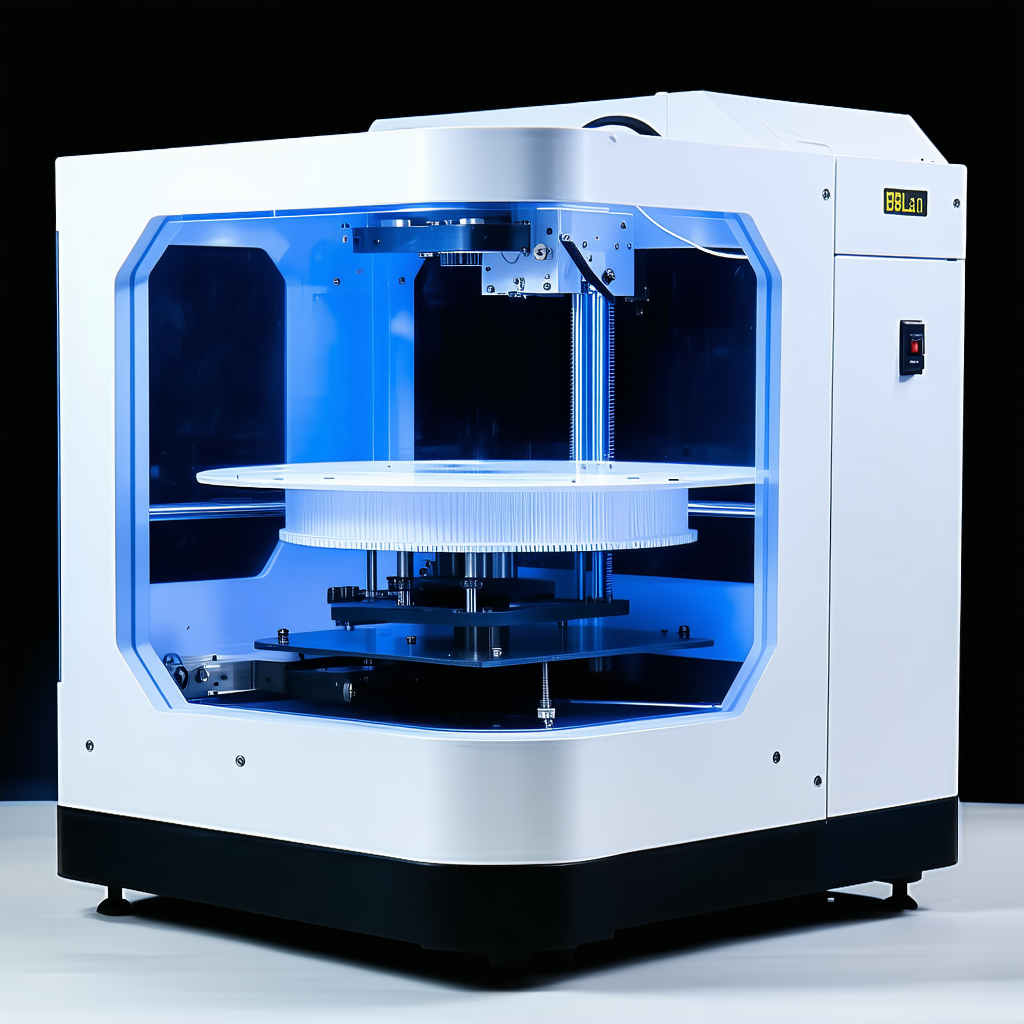A Large, White, And Blue Machine With A Clear Glass Front