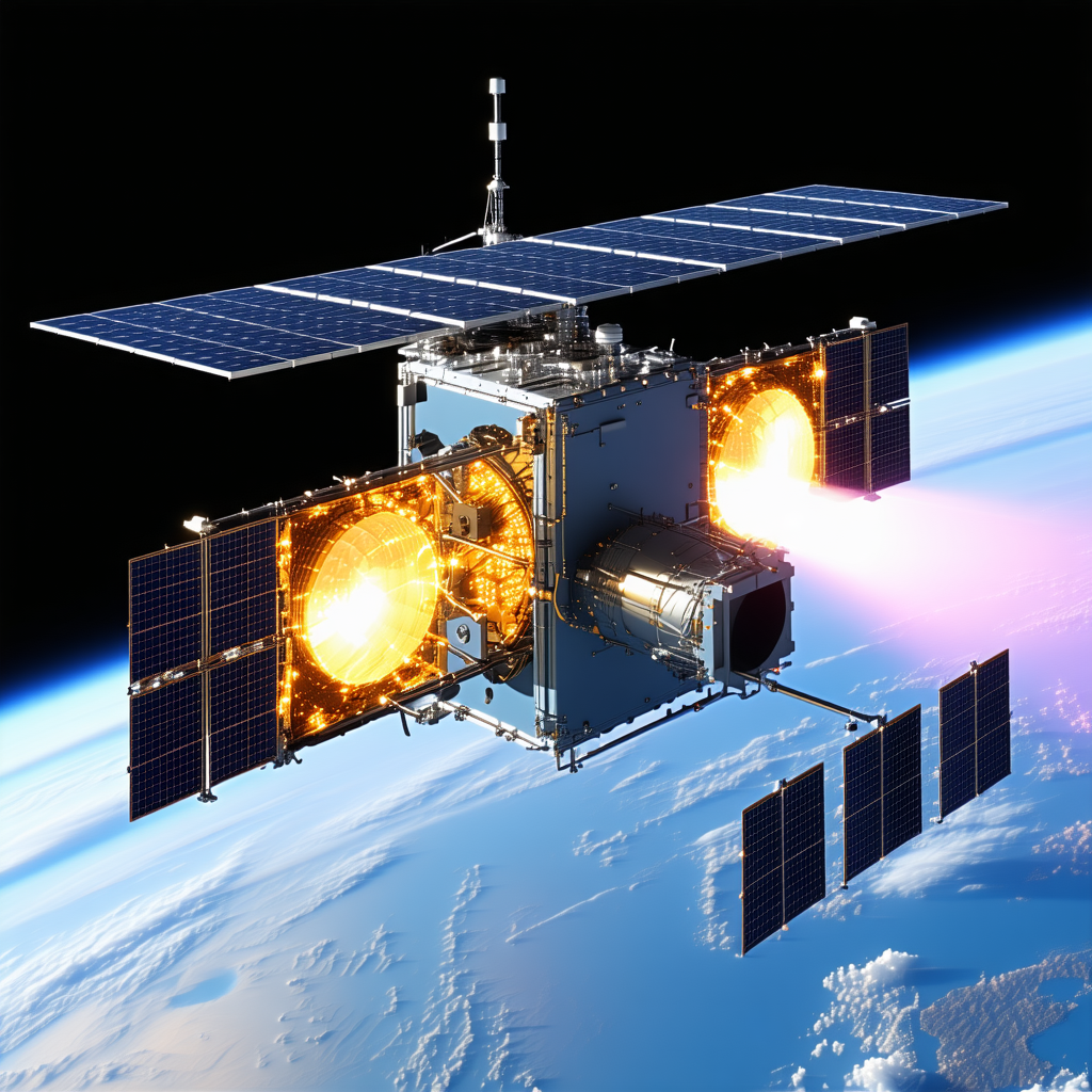A Spacecraft With A Large, Bright Light Coming From Its Underside
