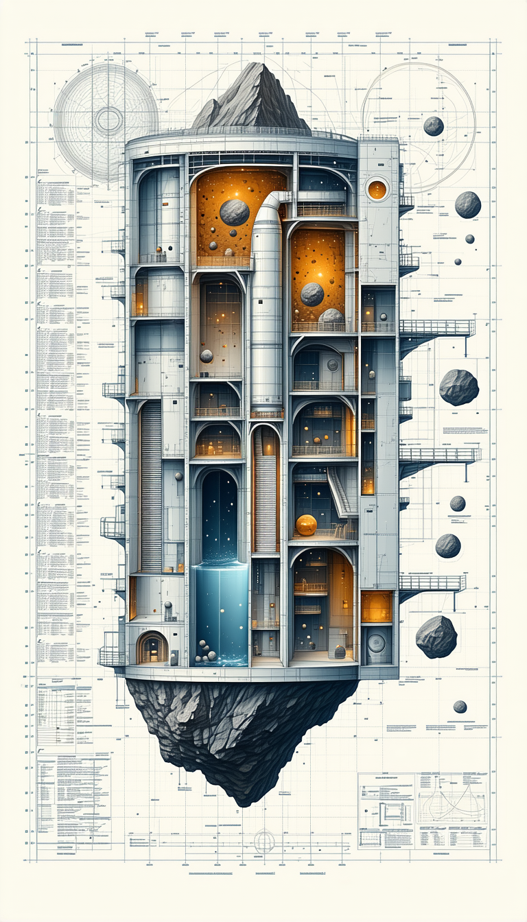 A Large, Multi-level Building Is Depicted In A Detailed Drawing