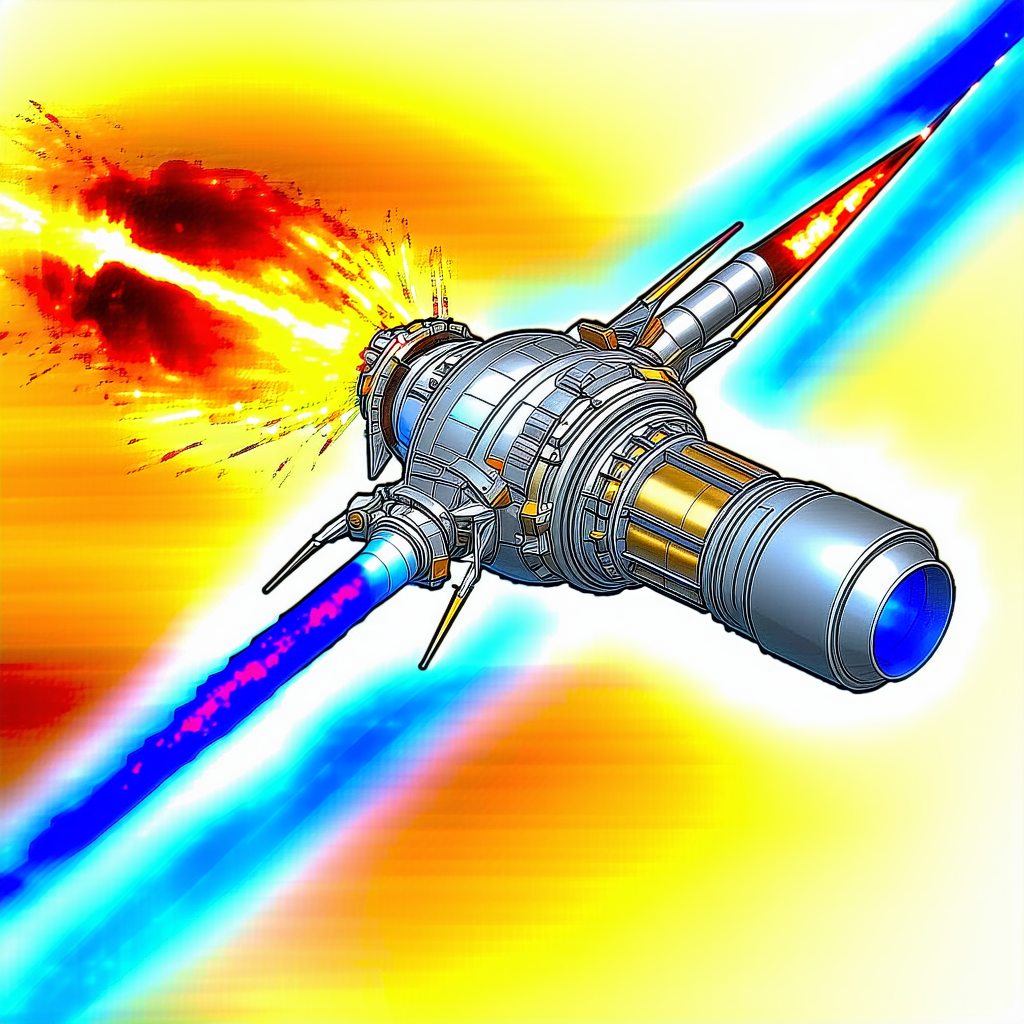 A Futuristic Spacecraft Is Shown In A Bright Yellow And Blue Color Scheme