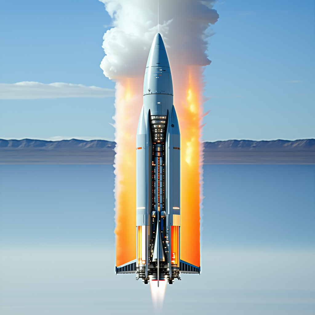 A Rocket Is Shown In A Close-up Shot, With Its Engine On Full Blast