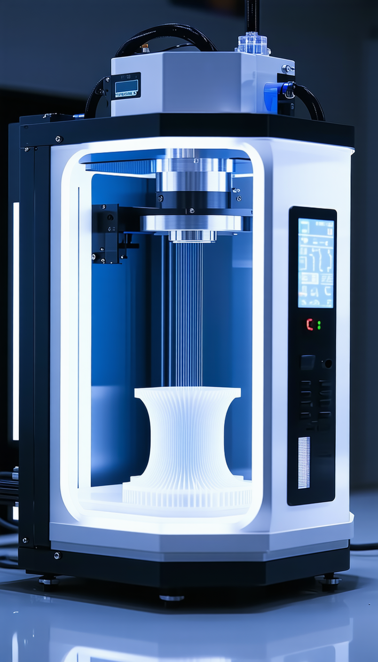A Large, White, And Blue 3d Printer Is Shown In The Image