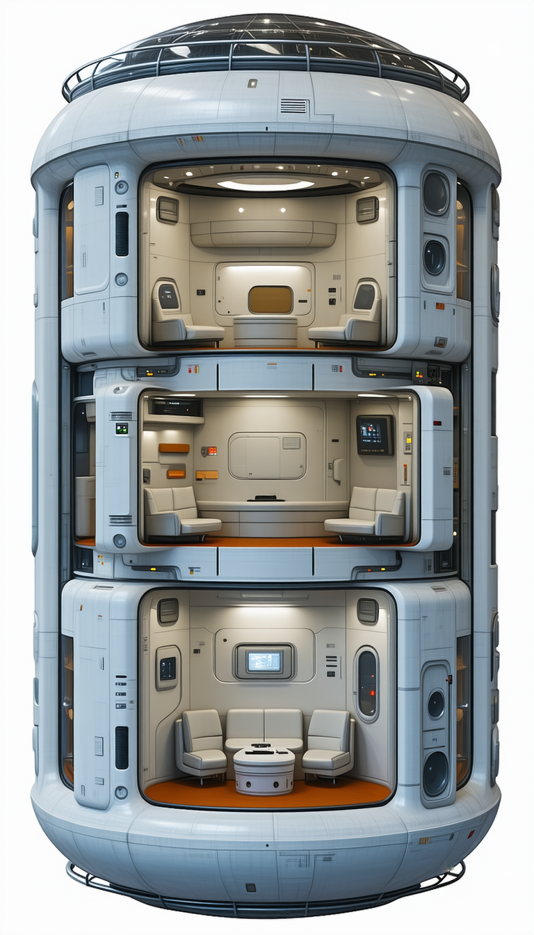 A Large White Space Ship Is Shown In A Three-dimensional View