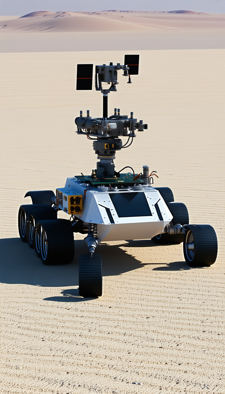 A White Robotic Vehicle With A Large Camera Mounted On Top Of It