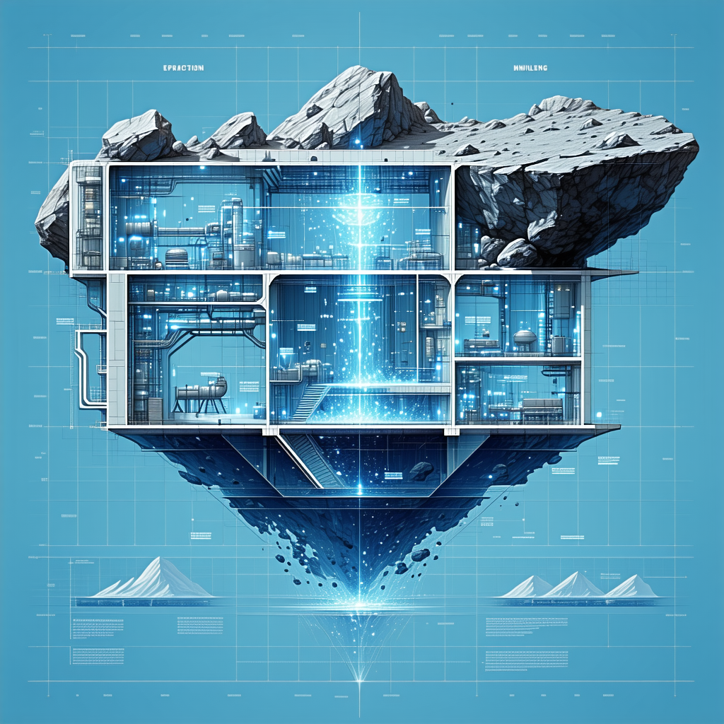 The Image Is A Blue And White Drawing Of A Futuristic Building