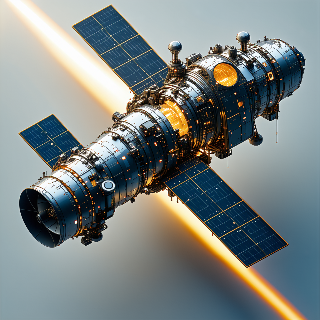 A Spacecraft Is Shown In A Close-up View, With Its Solar Panels And Engine Visible