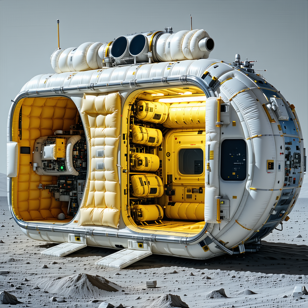 A Large, White Spacecraft With A Hatch Open, Revealing A Spacious Interior