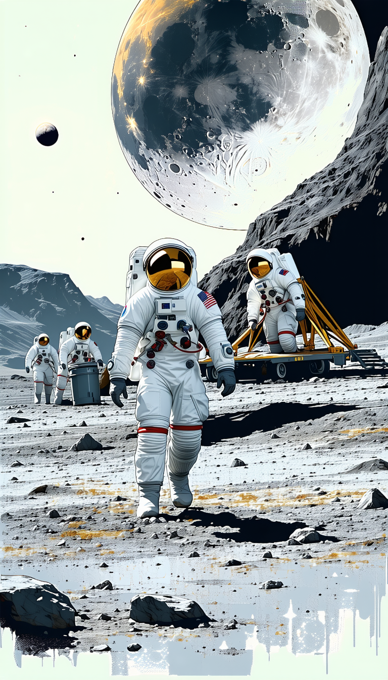 In This Image, A Group Of Six Astronauts Is Walking On The Moon
