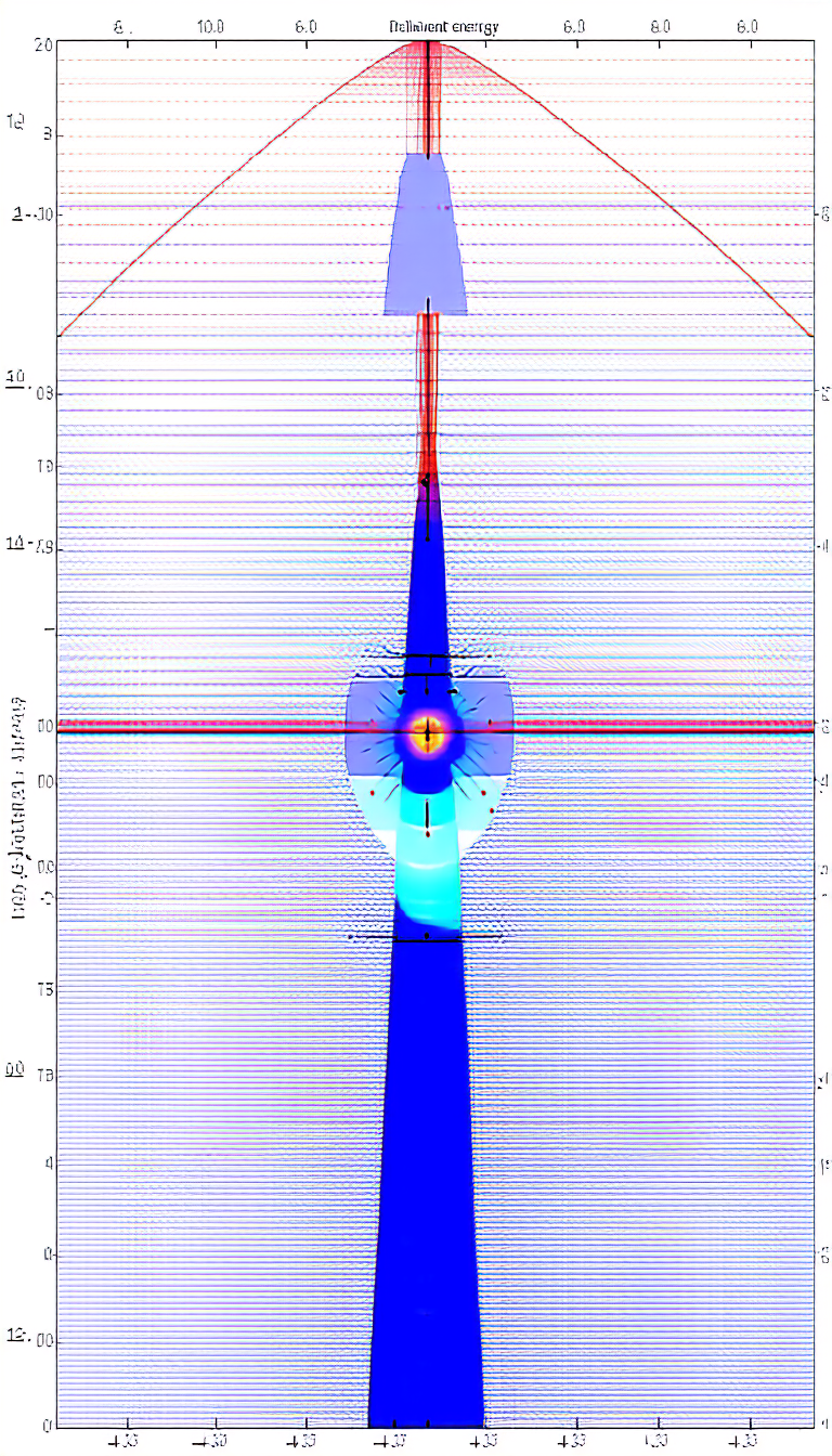 The Image Is A Graphic Representation Of A Blue Tunnel With A Red Light At The End