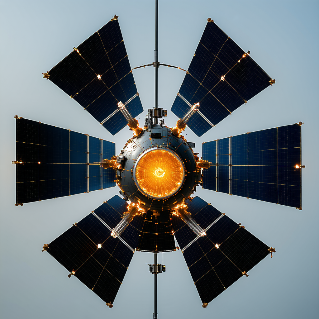 A Large, Round, And Shiny Object With A Central Hole, Which Appears To Be A Satellite