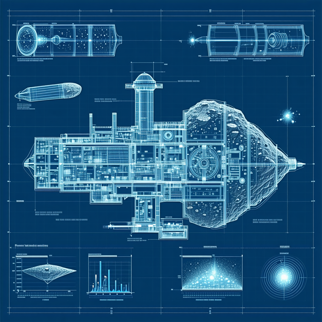 A Blue And White Drawing Of A Space Ship Is Displayed On A Page