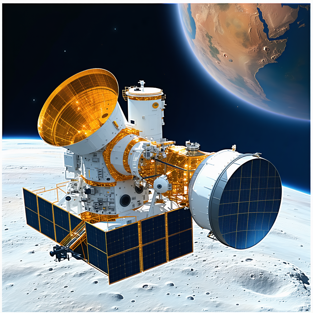 A Spacecraft Is Shown In A Close-up View, With A Large Dish On The Front Of The Spacecraft