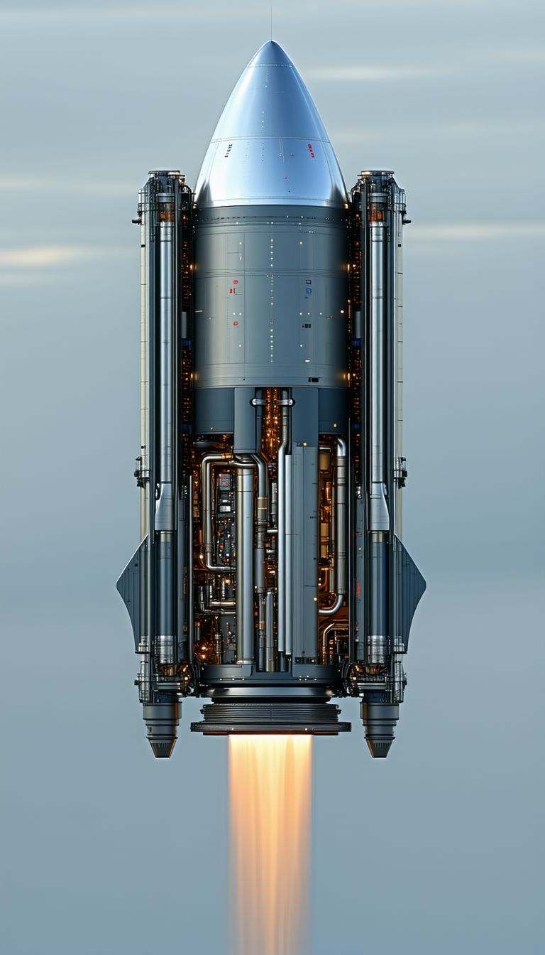 A Rocket Is Shown In A Close-up View, With Its Engine And Fuel Tanks Visible