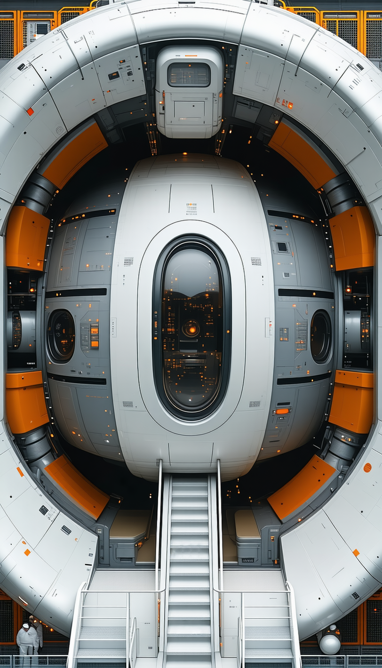 In The Image, There Is A Large, Round, And Open Space With A Staircase Leading Up To The Top