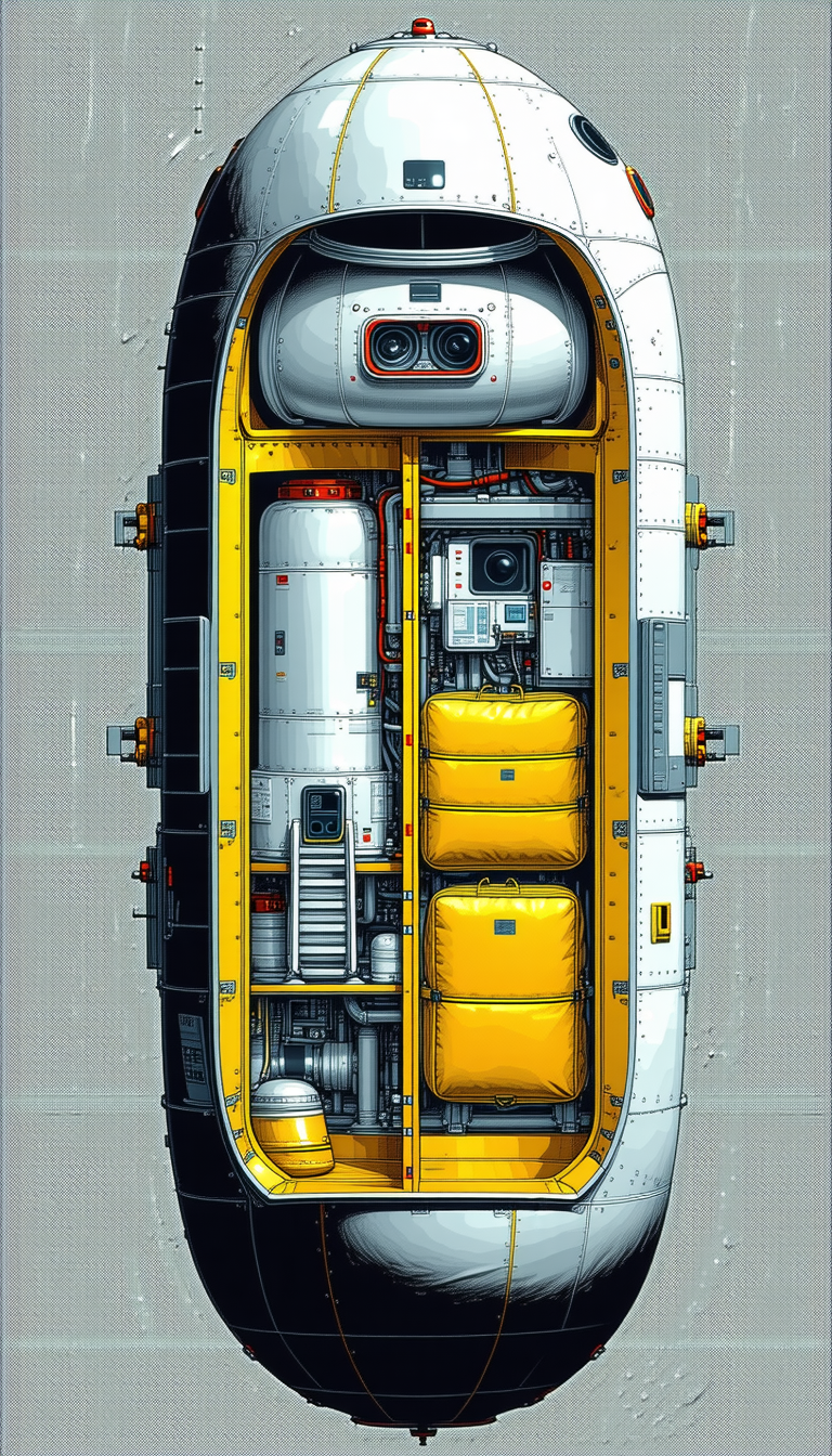 A Yellow Submarine Is Shown In A Drawing, With A Large Yellow Tube In The Middle