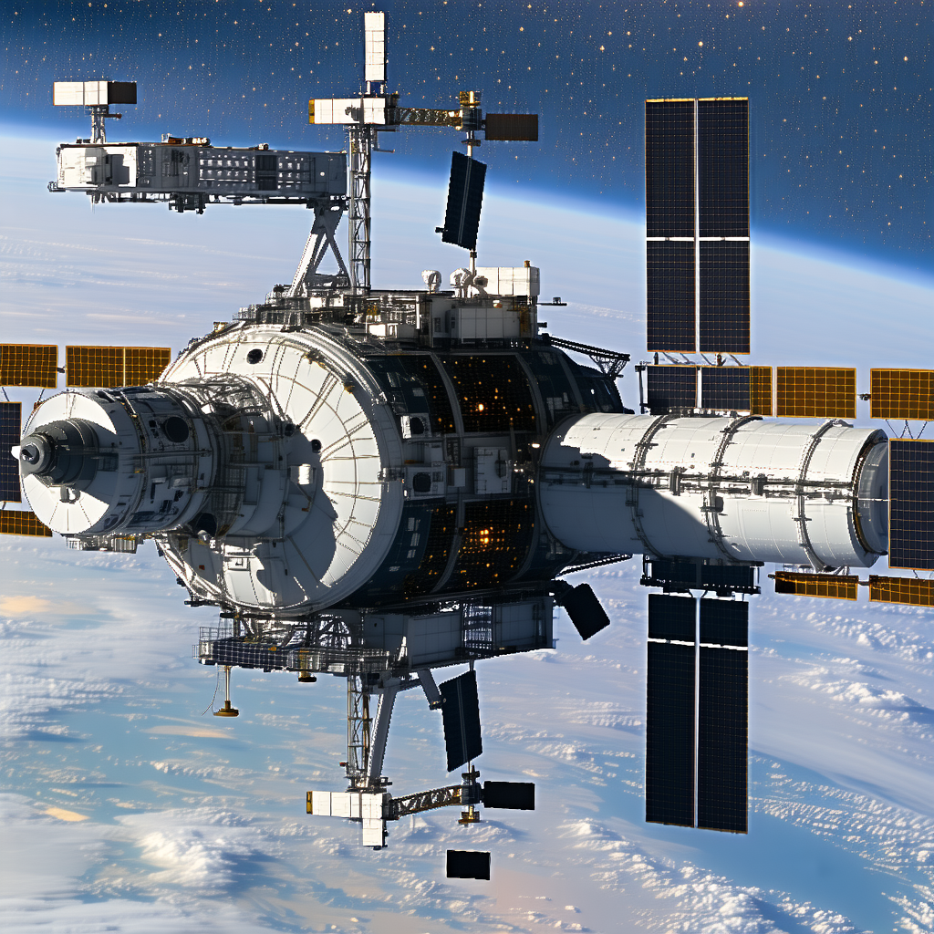 A Large Spacecraft, Possibly A Space Station, Floating In The Sky