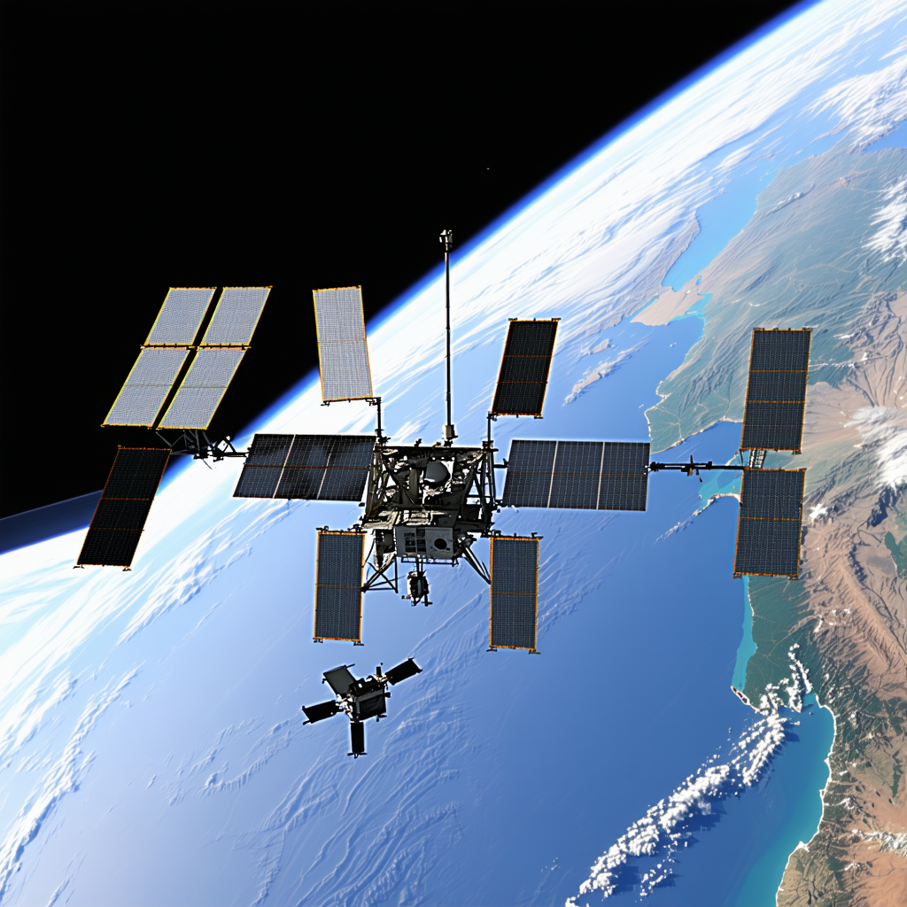 A Space Shuttle With A Large Satellite On Top Of It