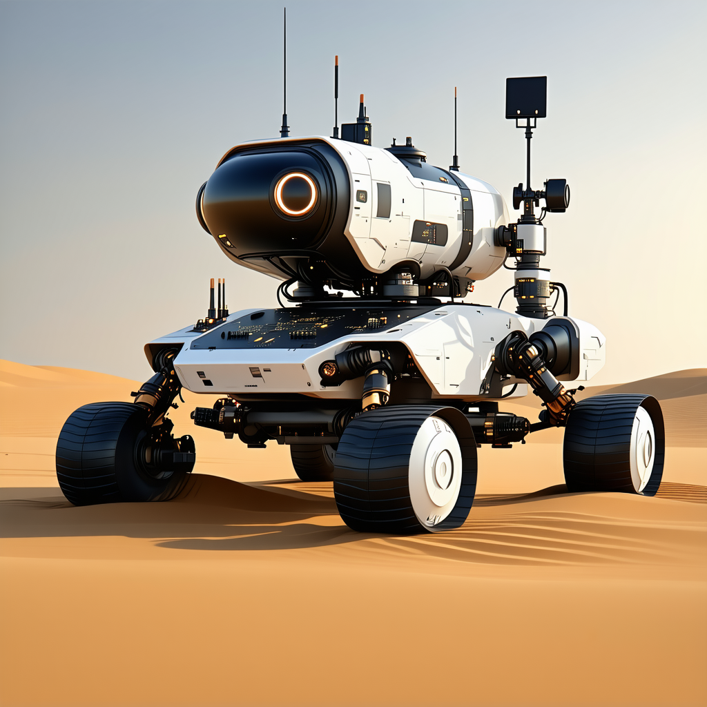 A White Robotic Vehicle With A Large Camera Mounted On Its Front
