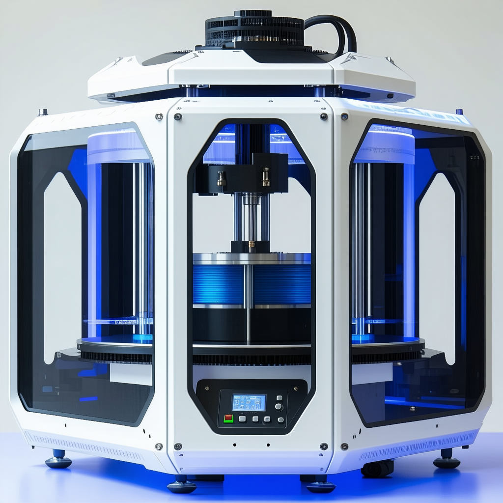 A Large, White, And Blue Machine With A Blue Light On Top