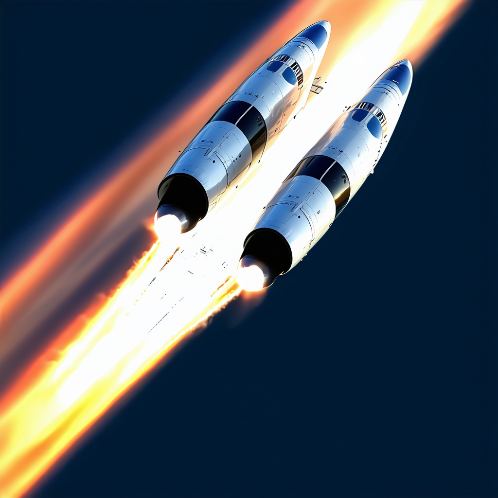 A Rocket Is Seen In The Sky, With Its Two Engines On Full Power