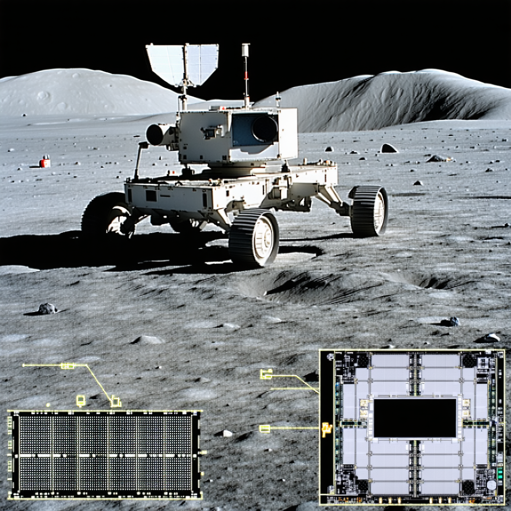 A White Robotic Vehicle, Possibly A Rover, Driving Across A Rocky Terrain