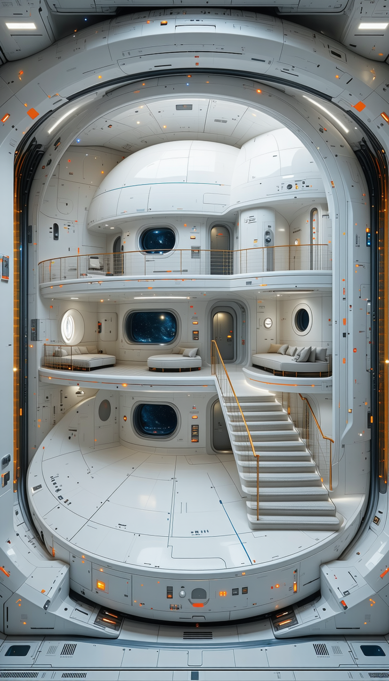 A Futuristic Space Station With A Large, Open Living Area