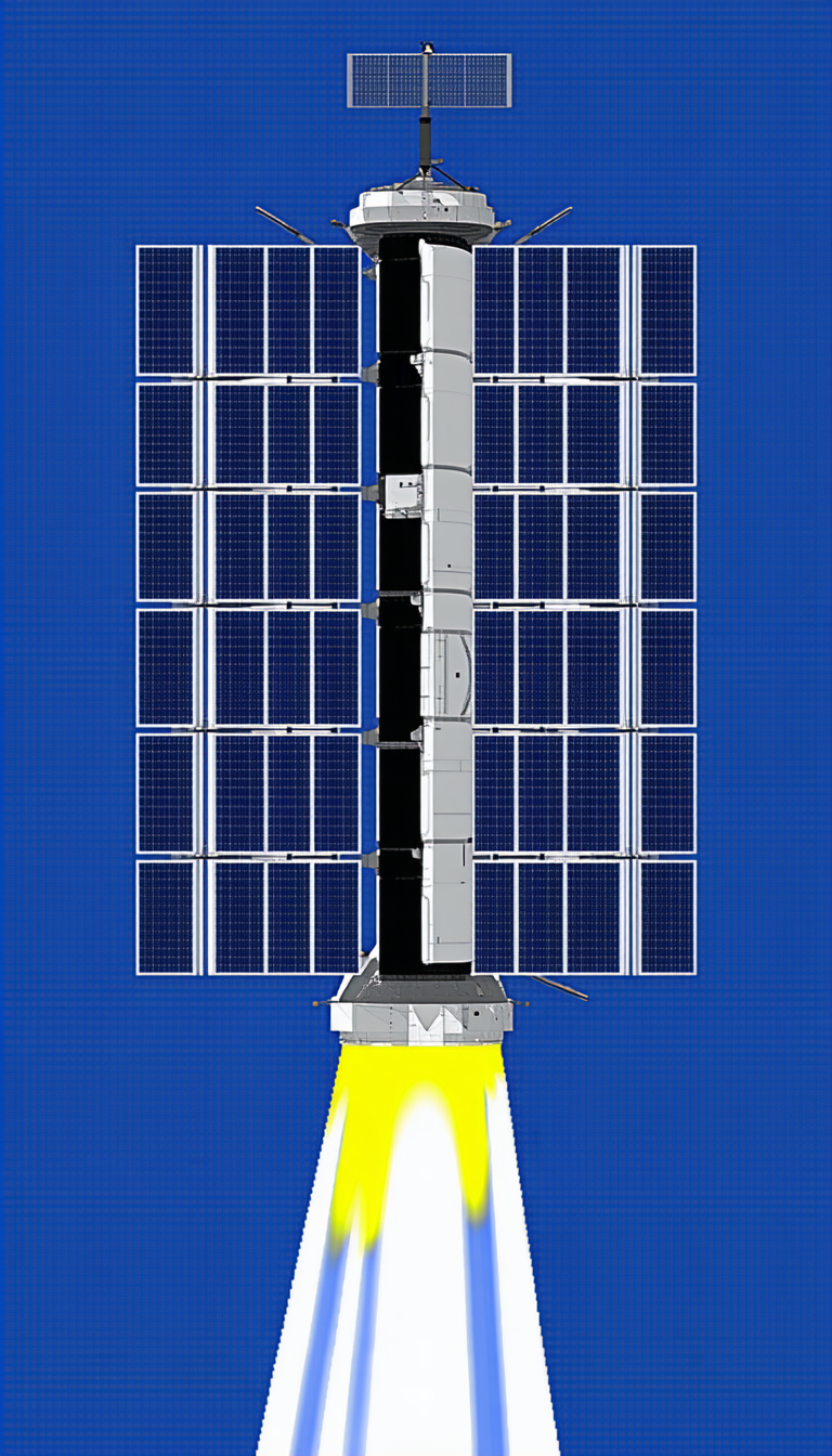 large spacecraft shown blue background