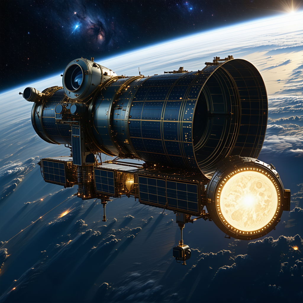 A Spacecraft Is Shown In A Close-up View, With Its Hull And A Large Dome On The Front